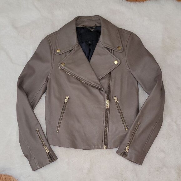 J. Crew Jackets & Blazers - J. Crew Taupe Leather Moto Jacket with Gold Hardware Womens Size 2